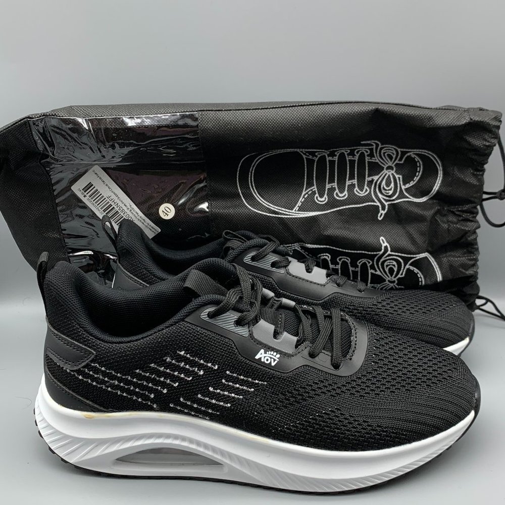 NEW AOV Women's Black Air Walk Mesh Sneakers with White Soles